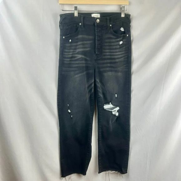 Serra Retreat Joie Rucker Dume High Rise Straight Jeans Size 10 Black Distressed - Picture 4 of 12